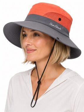 NEW: Women's Orange & Gray Wide Brim Sun Hat